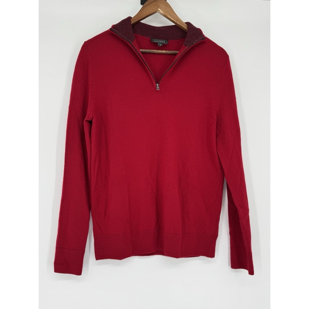 EXPRESS Red‎ 1/4 Zip 100% Extra Fine Merino Wool Collard Sweater S Holiday Party